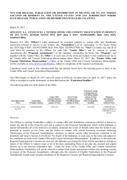 USD 2019 Notes: Tender Offer and Consent Solicitation
