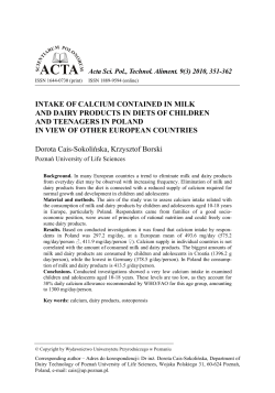 intake of calcium contained in milk and dairy products in diets of