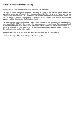 1. The Edict of Nantes of 13.4.1598 (French) Edicts written on vellum