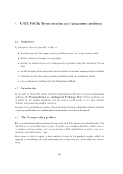 4 UNIT FOUR: Transportation and Assignment