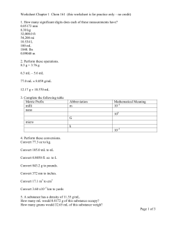Page 1 of 3 Worksheet Chapter 1 Chem 161 (this worksheet is for