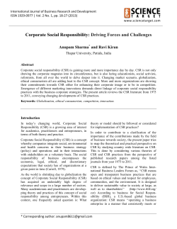 Corporate Social Responsibility: Driving Forces and Challenges