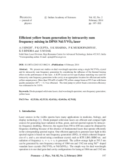 Efficient yellow beam generation by intracavity sum frequency