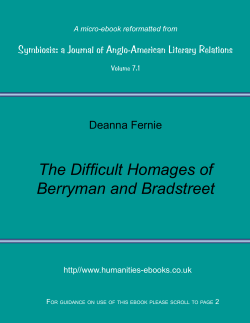 The Difficult Homages of Berryman and Bradstreet