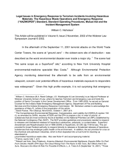 Legal Issues in Emergency Response to Terrorism Incidents