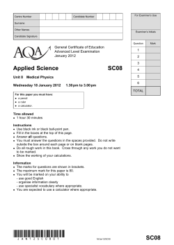 A level Applied Science Question Paper Unit 8 Medical Physics JAN