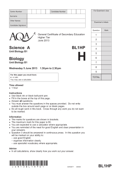 GCSE Science A/Biology Question paper Unit 01