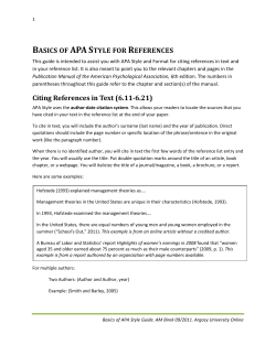 BASICS OF APA STYLE FOR REFERENCES Citing References in