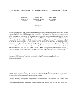 Personality and the Consistency of Risk Taking Behavior