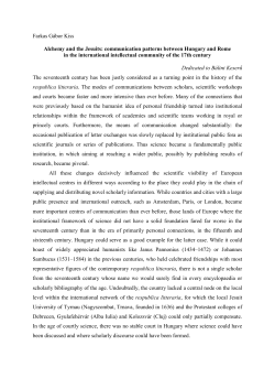 Farkas G&aacute;bor Kiss Alchemy and the Jesuits: communication patterns