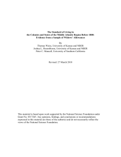 The Standard of Living in the Colonies and States of the Middle