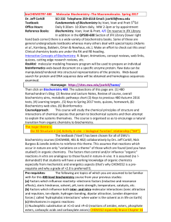 bioCHEMISTRY 480 Molecular Biochemistry-