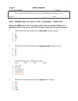 Exam 3 CHEM 1303.001 Part 1. Multiple choice (use answer card