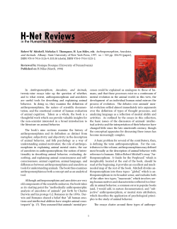 Monique Bourque on Anthropomorphism, Anecdotes, and - H-Net