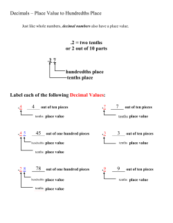 Decimals &ndash; Place Value to Hundredths Place .2 = two tenths or 2 out