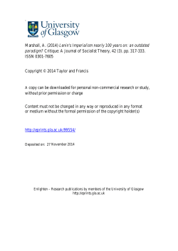 Marshall, A. (2014) Lenin`s Imperialism nearly 100 years on: an