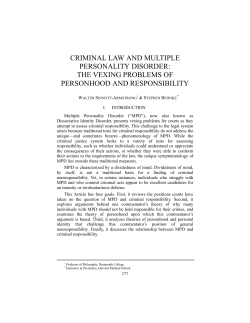 CRIMINAL LAW AND MULTIPLE PERSONALITY DISORDER: THE
