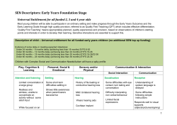 SEN Descriptors: Early Years Foundation Stage