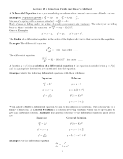 Lecture 18 : Direction Fields and Euler`s Method A Differential
