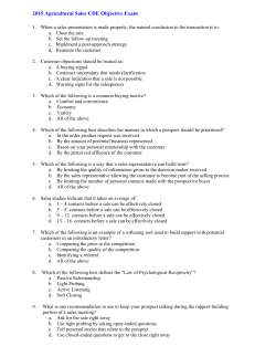 2015 Agricultural Sales CDE Objective Exam