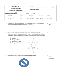 School Student Numbers____________________ Score V = lwh A