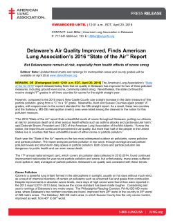 Delaware`s Air Quality Improved, Finds American
