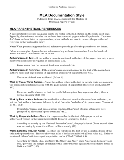 MLA Documentation Style - Missouri Western State University