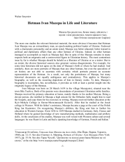 Hetman Ivan Mazepa in Life and Literature