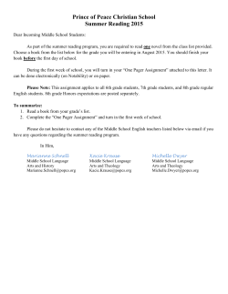 Prince of Peace Christian School Summer Reading 2015