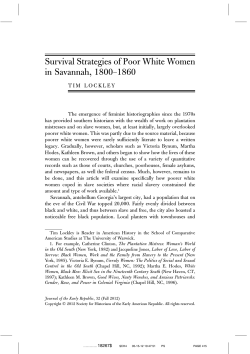 Survival Strategies of Poor White Women in Savannah, 1800&ndash;1860