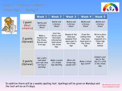 Class 5 - Homework Menu Stone Age - Spring 2