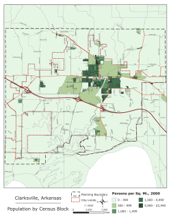 Clarksville, Arkansas Population by Census Block
