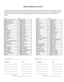Meal Shopping List and Cost