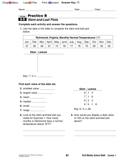 Practice B Stem-and-Leaf Plots 6-9