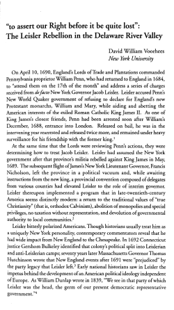 "to assert our Right before it be quite lost": The Leisler Rebellion in