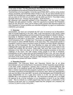 PRESIDENT`S REPORT - The BC Muslim Association