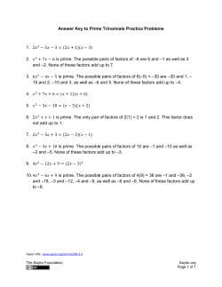 Answer Key to Prime Trinomials Practice Problems 1. 2. is prime