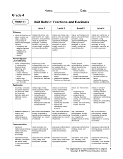 Grade 4 Unit Rubric: Fractions and Decimals
