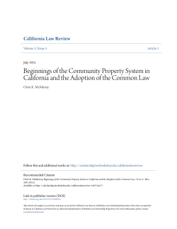 Beginnings of the Community Property System in California and the