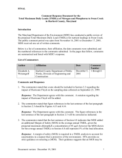 Comment Response Document - Maryland Department of the