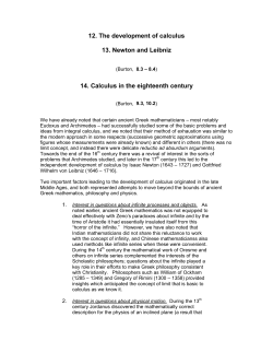 12. The development of calculus 13. Newton and