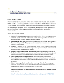 French 10-3Y (5 credits) FRENCH AS A SECOND LANGUAGE