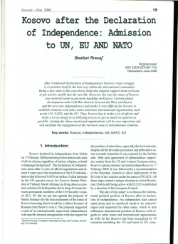 Kosovo after of the Declaration Independence: Admission to UN, EU