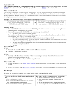 Updated 03/16/17 Tax Credits for Donations for Private School