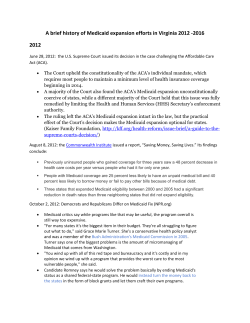 A brief history of Medicaid expansion efforts in Virginia 2012