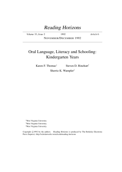 Oral Language, Literacy and Schooling: Kindergarten Years