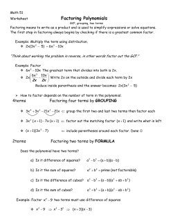Math 51 Worksheet Factoring Polynomials