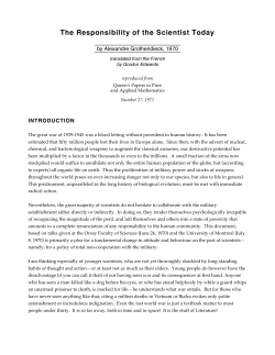The Responsibility of the Scientist Today