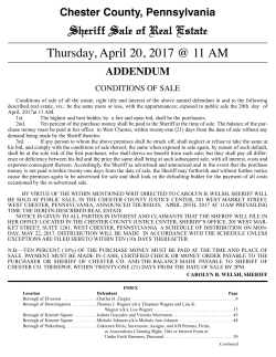 Sheriff Sale of Real Estate Thursday, April 20, 2017 @ 11 AM