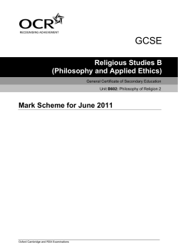 Mark Scheme for June 2011 Religious Studies B (Philosophy and
